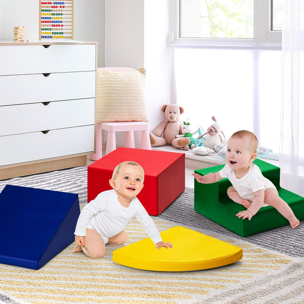 Toddlers playing on the soft play set in a nursery room