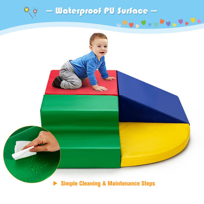 Close up of a hand wiping the waterproof surface of the soft play set