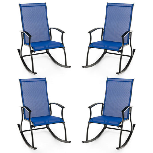 4 Pieces Outdoor Rocking Chairs with Breathable Backrest-Navy, four chairs arranged in a grid on a white background