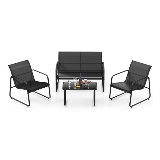 4 Pieces Patio Furniture Set with two chairs, a sofa and a coffee table