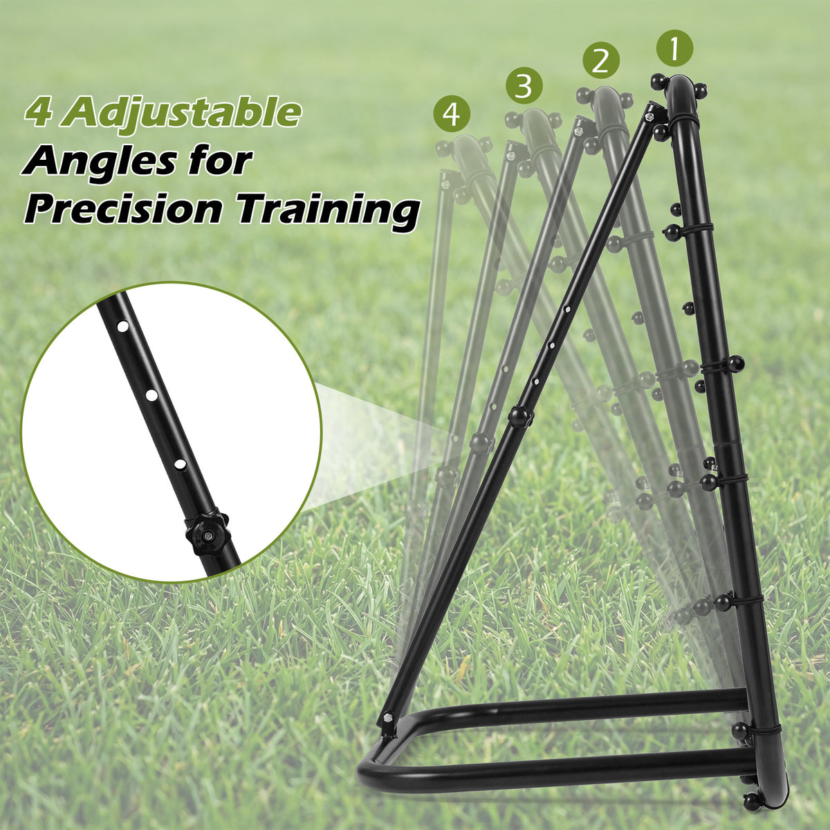 Close up of the adjustable angles for precision training on the bounce back net