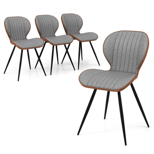 4 Set Armless Dining Chair featuring grey upholstered seats with black metal legs on white background