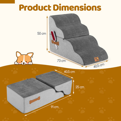 Product dimensions diagram for the dog foam stairs