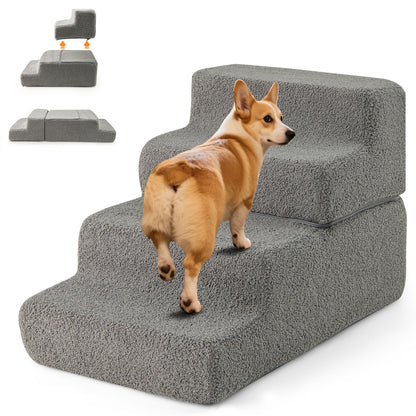4-step Foam Dog Stairs with non-slip bottom and removable washable cover in grey