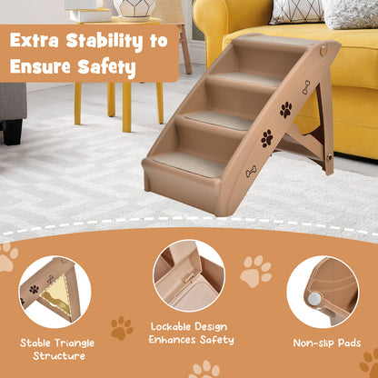 Close-ups of the four-step pet stairs highlighting its stable structure and non-slip pads