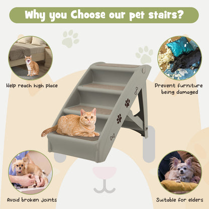 A collage shows why to choose the pet stairs, with cats and dogs interacting with the product