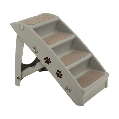 4-Step Pet Stairs with Non-slip Foot Pads in grey, showing the product from the front with paw print details
