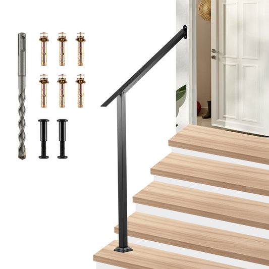 4 Step Wall Mount Stair Handrail Heavy-Duty Adjustable Galvanized Steel Railing with installation kit