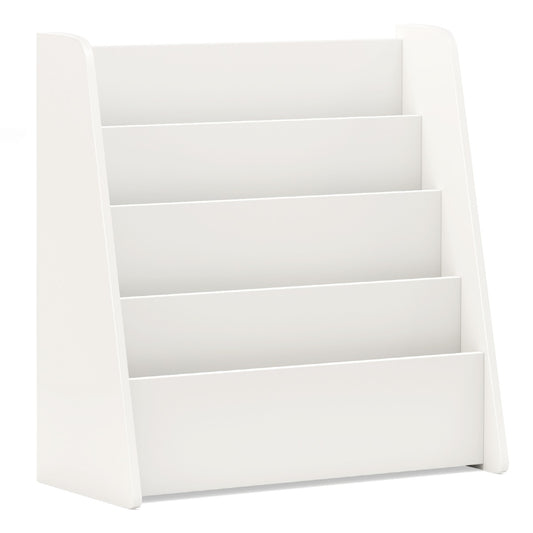 4-Tier Kids Bookshelf with Deep Compartments in white, a simple open storage unit with four shelves