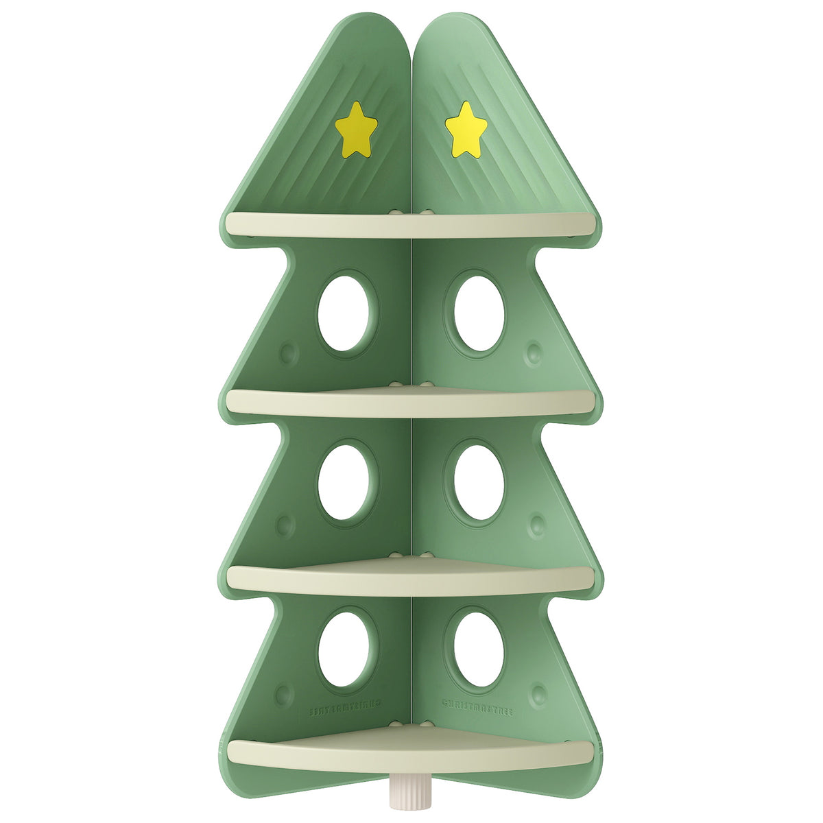 4-Tier Kids Corner Bookshelf in green with a Christmas tree shape and yellow stars