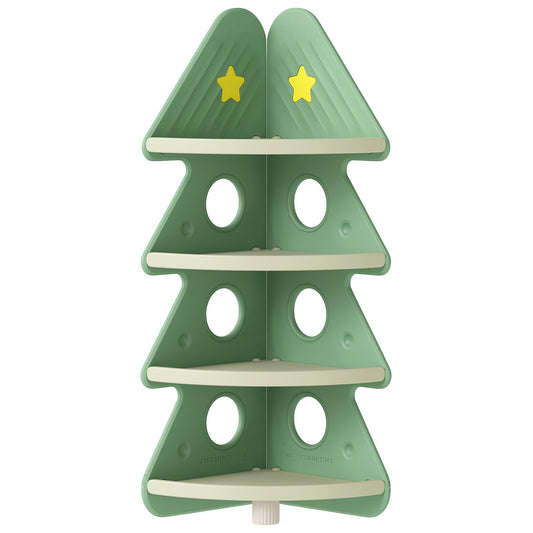 4-Tier Kids Corner Bookshelf in green with a Christmas tree shape and yellow stars