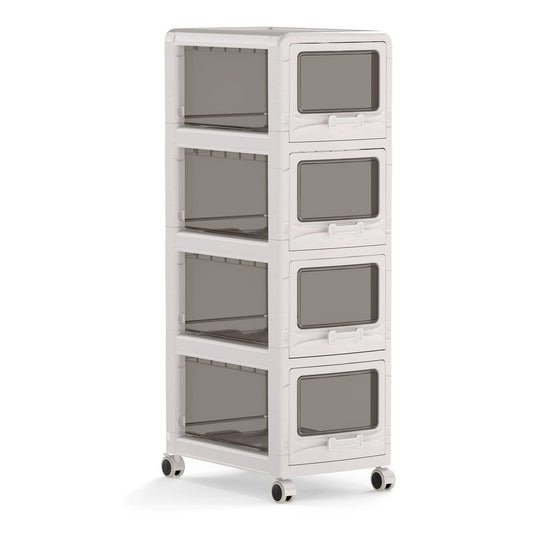 4-Tier Plastic Drawer Storage Organizer Rolling Cart with four semi-transparent drawers on wheels