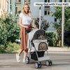 4-Wheel Folding Pet Stroller with Storage Basket and Adjustable Canopy-Grey