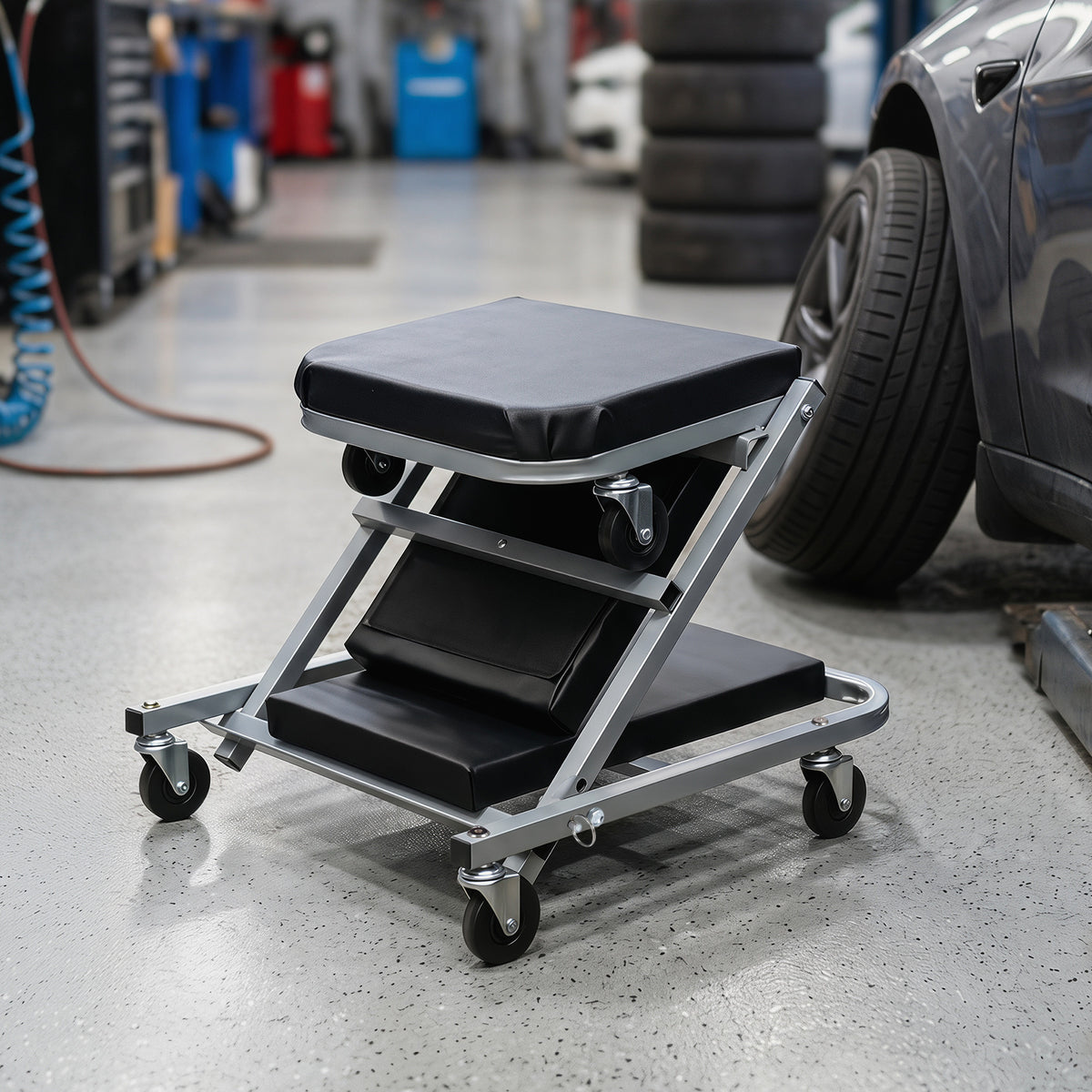 40" 2-in-1 Mechanic Creeper & Z-Seat with 6 Swivel Casters-Black and Gray