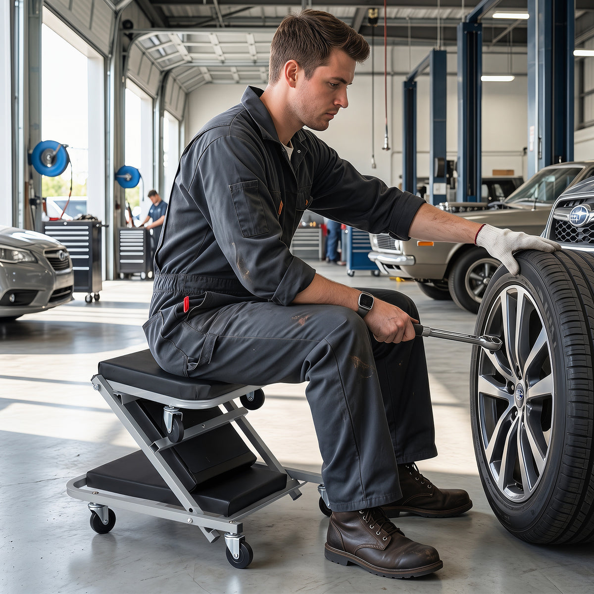 40" 2-in-1 Mechanic Creeper & Z-Seat with 6 Swivel Casters-Black and Gray