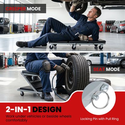 40" 2-in-1 Mechanic Creeper & Z-Seat with 6 Swivel Casters-Black and Gray