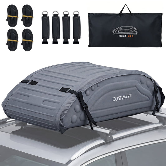 400L Waterproof Car Roof Bag Foldable Rooftop Cargo Carrier with 4 Reinforced Straps-Grey