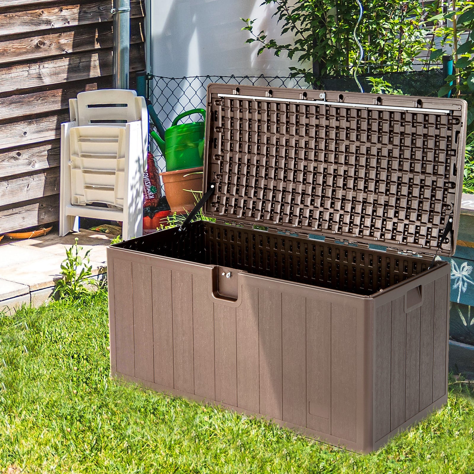 400L Outdoor Storage Deck Box wIth Lockable Cover