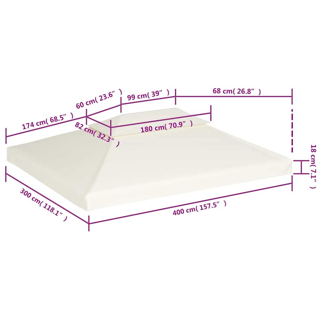 Cream white gazebo canopy replacement roof with dimensions shown in purple text