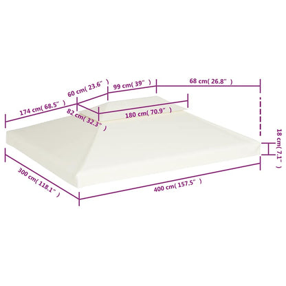 Cream white gazebo canopy replacement roof with dimensions shown in purple text