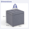 40 cm Square Storage Ottoman Linen Fabric Footstool with Lid-Grey