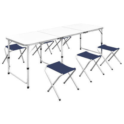 Foldable Camping Table Set with 6 Stools Height Adjustable shown from a high angle