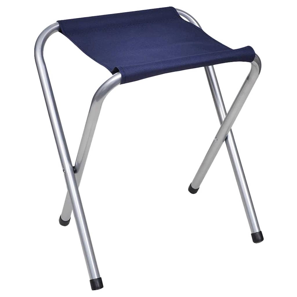 The folding stool shown from a side angle to display its frame