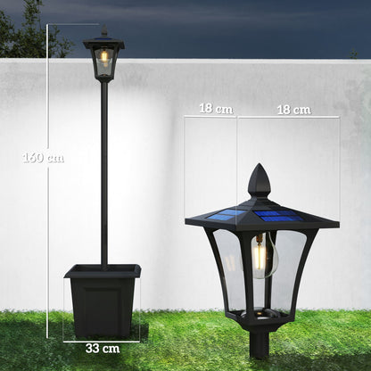 Outsunny Garden Solar Lamp Post Light, Waterproof LED Solar Light Post with Planter, Black