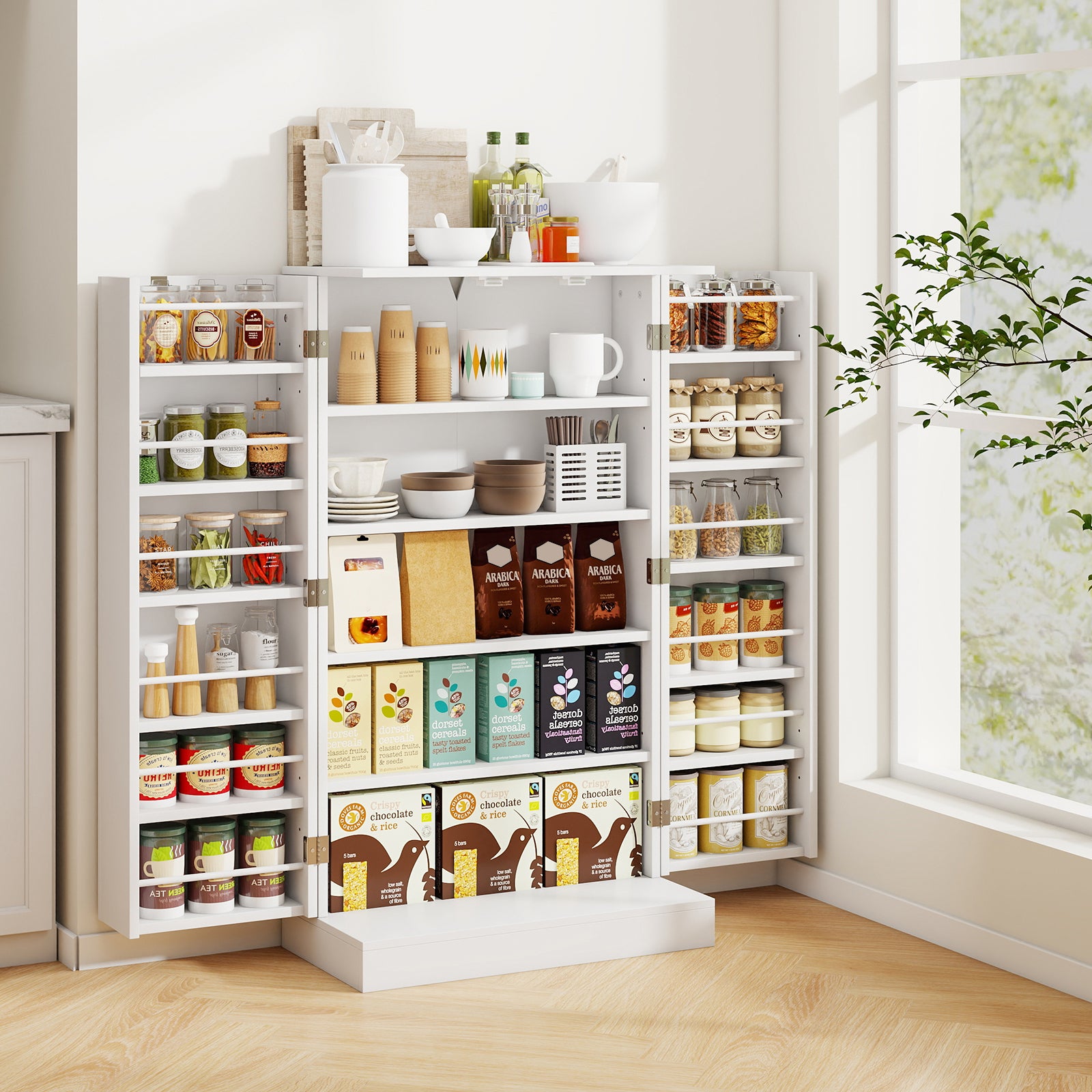 104cm Tall Kitchen Pantry Storage Cabinet with Doors and Adjustable Shelves-White