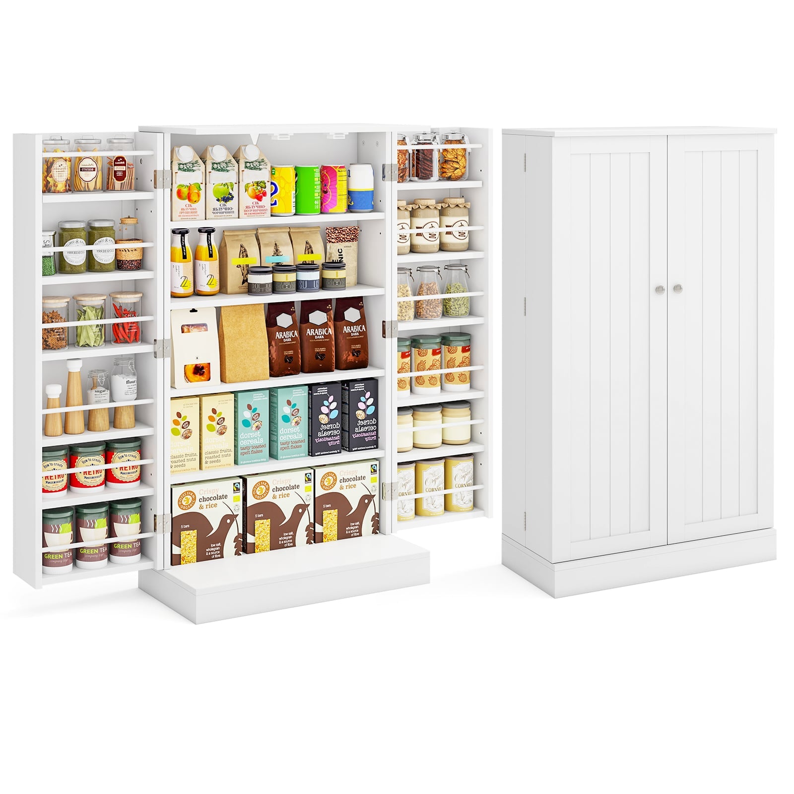 104cm Tall Kitchen Pantry Storage Cabinet with Doors and Adjustable Shelves-White