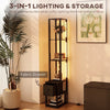 HOMCOM Floor Lamp with Shelves, LED Column Modern Standing Lamp with Fabric Drawer, Adjustable Brightness, Foot Switch for Living Room, Bedroom, Office, Black