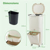 42L Kitchen Trash Can with Lid and 2 Detachable Buckets-Beige