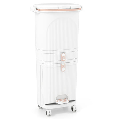 42L Kitchen Trash Can with Lid and 2 Detachable Buckets-White