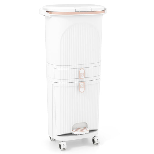 42L Kitchen Trash Can with Lid and 2 Detachable Buckets-White