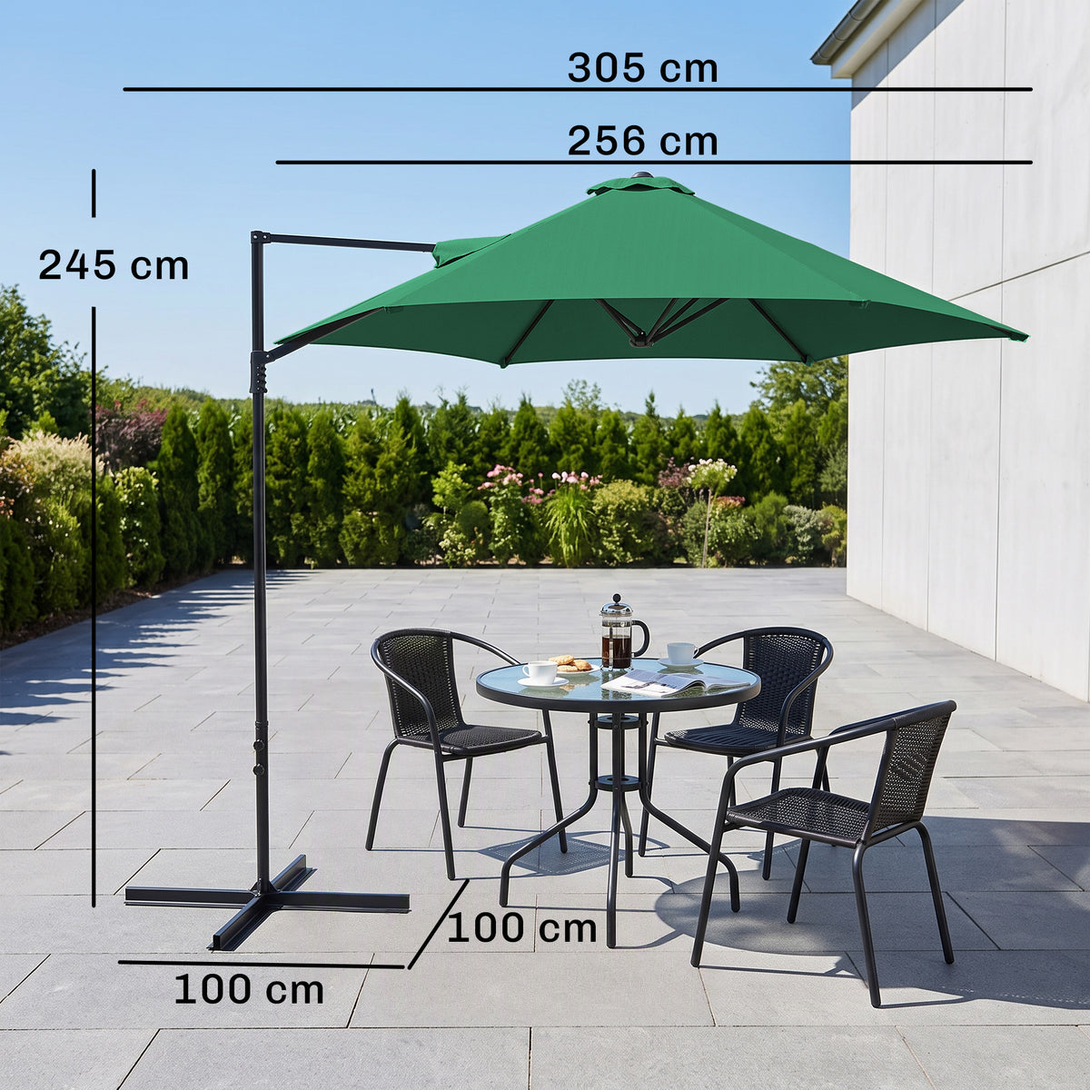Outsunny 2.5M Garden Cantilever Parasol in Green