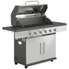 Outsunny 6 Burner Liquid Propane Gas BBQ Grill, Outdoor Portable Gas Barbecue Grill with Warming Rack, Side Tables, Cabinet