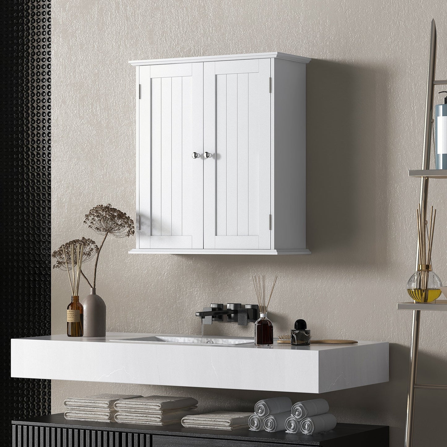 HOMCOM Bathroom Wall Cabinet, 3-Tier Wall-Mounted Bathroom Storage Cabinet with Adjustable Shelf, White