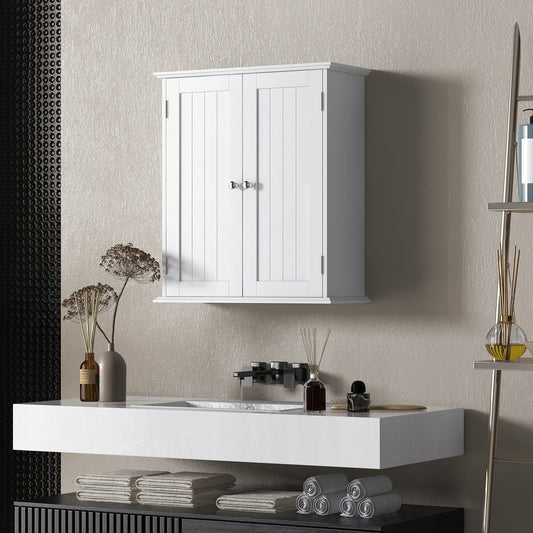 HOMCOM Bathroom Wall Cabinet, 3-Tier Wall-Mounted Bathroom Storage Cabinet with Adjustable Shelf, White