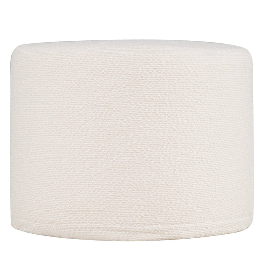 Round Pouf Ottoman with textured loop yarn fabric in white