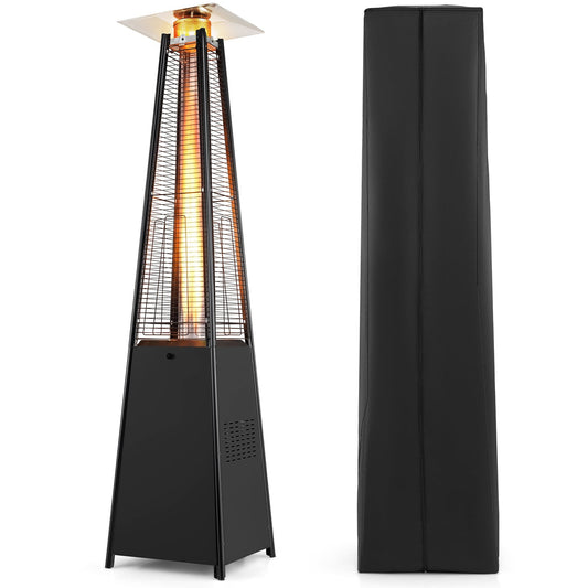 BTU Pyramid Patio Heater and its black zippered cover shown separately