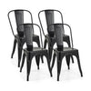 Metal High Back Bar Stools 45cm with Removable Backrest-Black-Set of 4