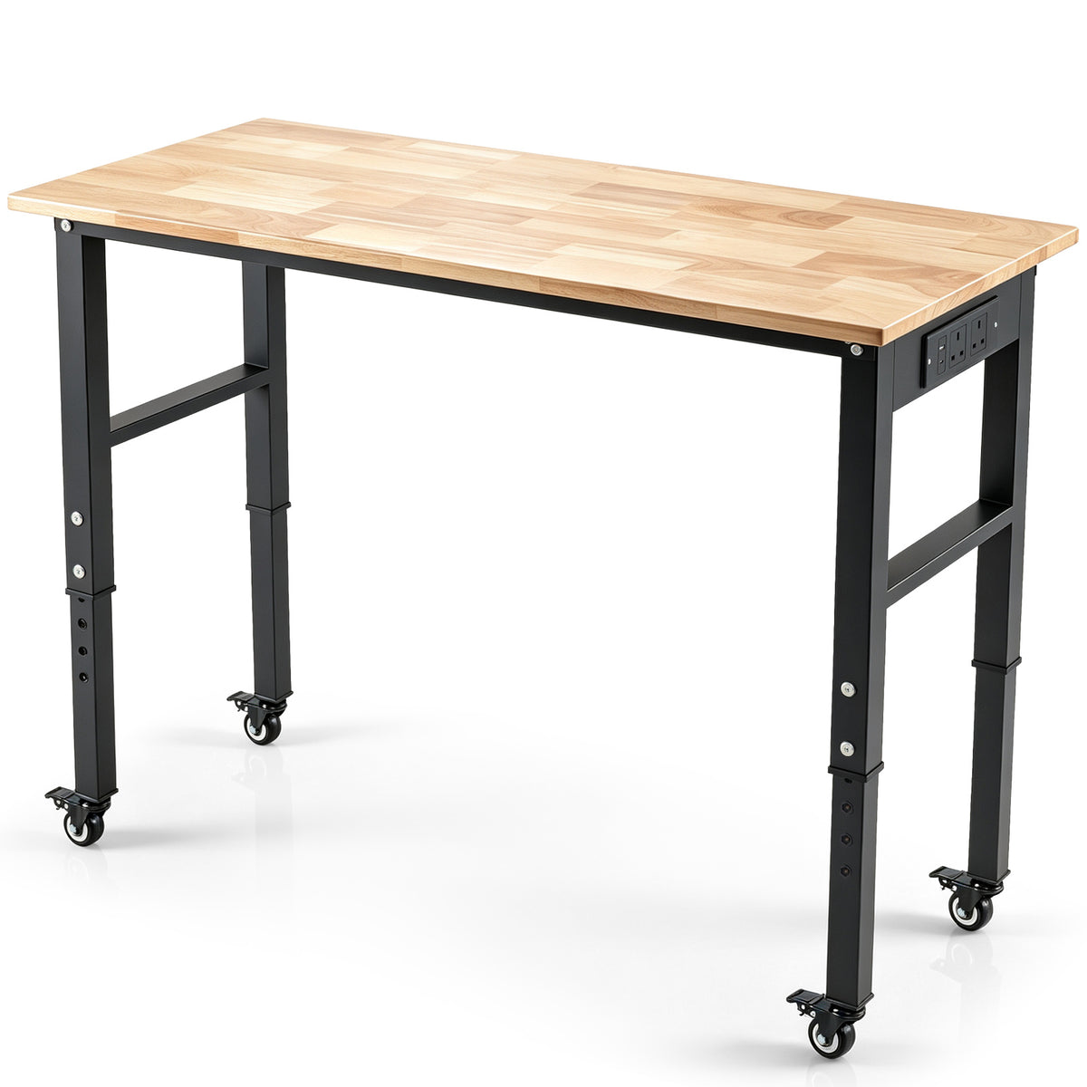 46 Inch Adjustable Workbench with wheels and power outlet oak top for garage