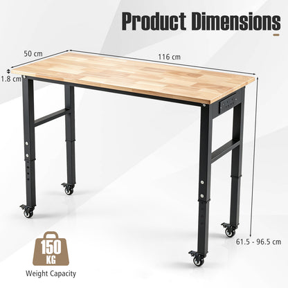 Diagram showing the dimensions of the adjustable workbench