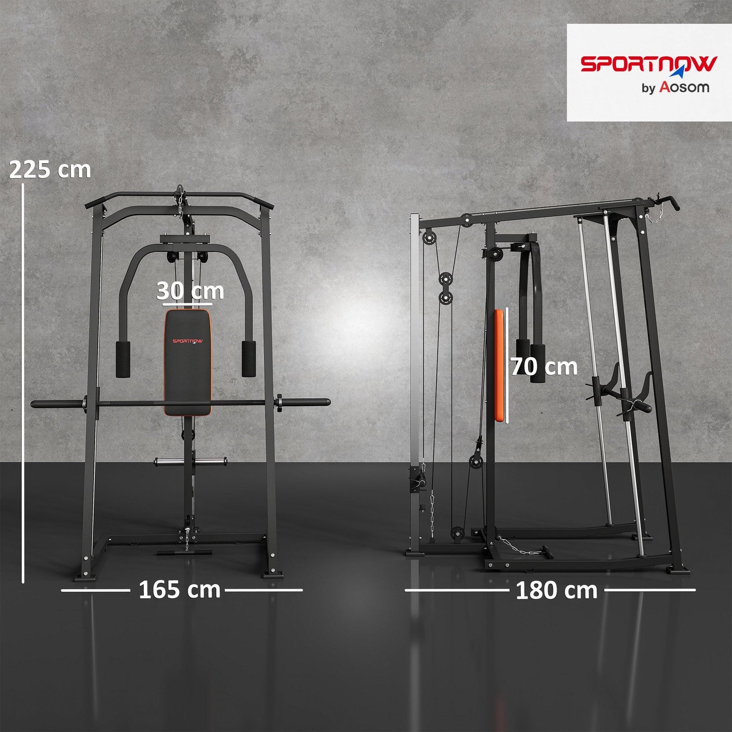 SPORTNOW 3-in-1 Gym Station with 17-level Squat Rack Dual Cable Pulley System Home Strength Training, Black