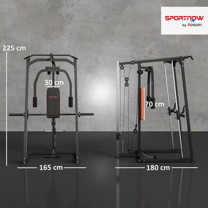 SPORTNOW 3-in-1 Gym Station with 17-level Squat Rack Dual Cable Pulley System Home Strength Training, Black
