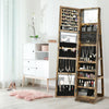 Full Length Mirrored Jewellery Cabinet Rotates 360° with Open Display Shelves-Rustic Brown