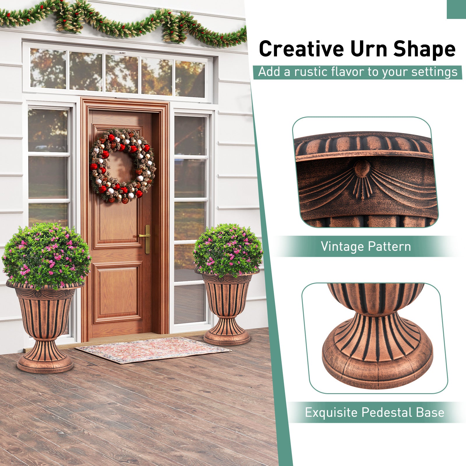 46cm Tall Vintage Planters Set of 2 Urn Plastic Flower Pots-Bronze