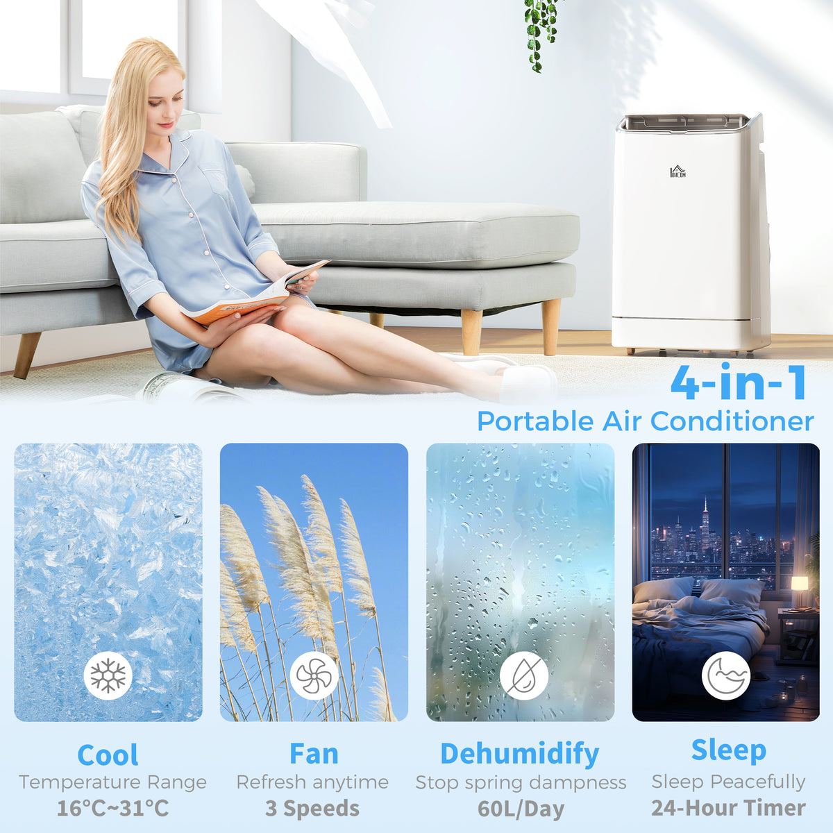 HOMCOM 14000 BTU Mobile Air Conditioner in White