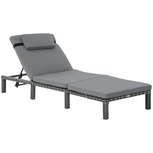 Outsunny Rattan Sun Lounger in Charcoal Grey