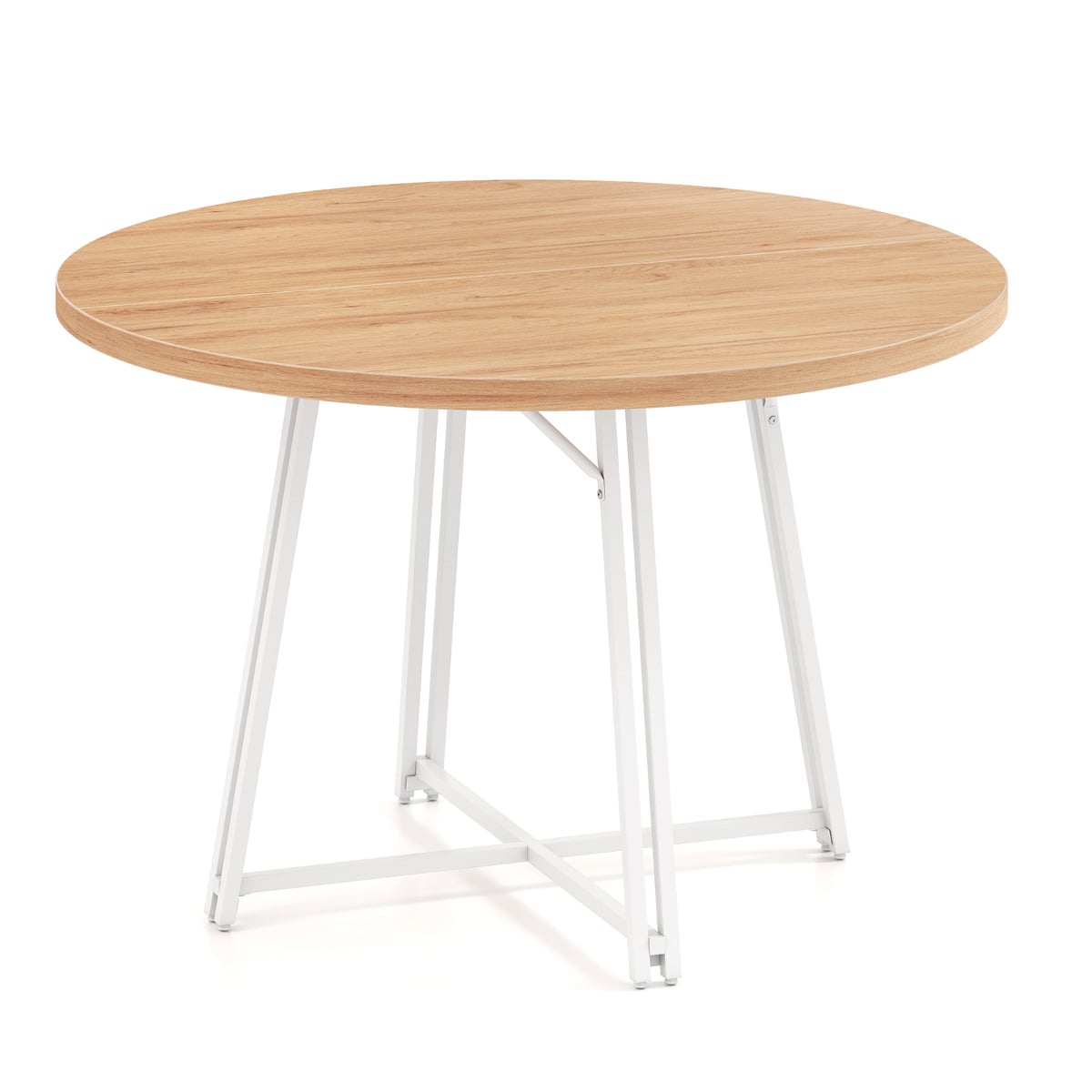 47 Inch Dining Table for 4-6 People Round Kitchen Table with 8 Metal Supporting Legs and Cross Base-Natural